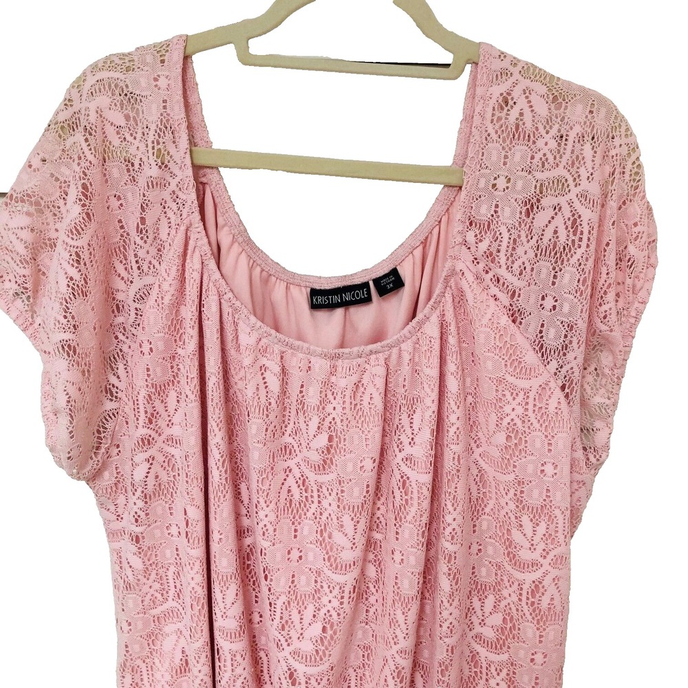 Kristin Nicole Womens Lace Top Blouse Pink Lined Ruffles Feminine‎ Office 3X 2X